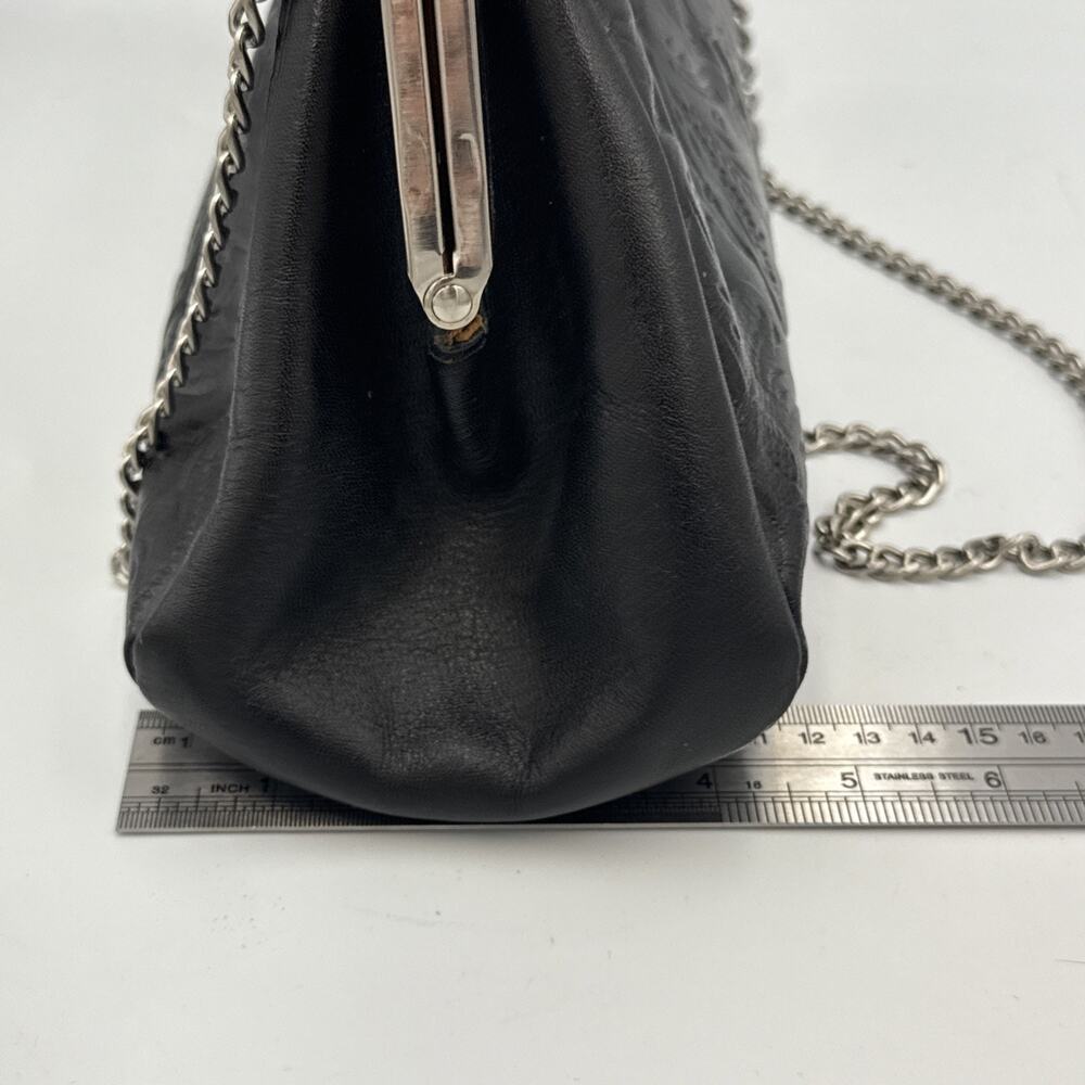 Patricia Nash Mia Tooled Leather Blck KissLock Purse Bag Metal Frame Chain Rodeo